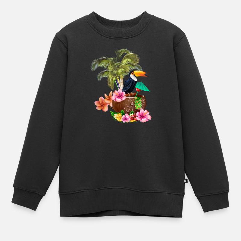 Conception tropicale avec toucans et palmiers. - Sweat Premium enfant bio - noir