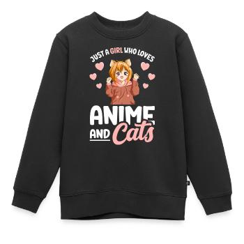 Fille Qui Aime Les Animés et Chats Pour Ado - Sweat Premium enfant bio - noir - Devant - AI Model Kid Female (0cm)