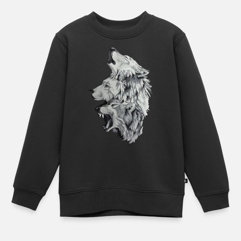 Trois loups - Sweat Premium enfant bio - noir