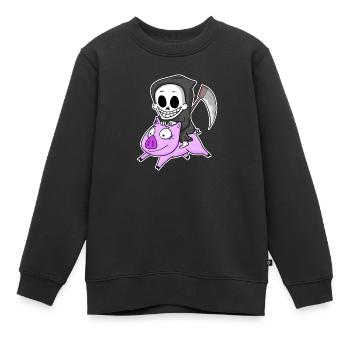 Faucheuse et Cochon - Sweat Premium enfant bio - noir - Devant - AI Model Kid Female (0cm)