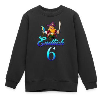 Piraten und Papagei Motiv, für den 6. Geburtstag - Kinder Premium Organic Sweatshirt - Schwarz - Vorne - AI Model Kid Female (0cm)