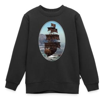 Bateau pirate - Sweat Premium enfant bio - noir - Devant - AI Model Kid Female (0cm)
