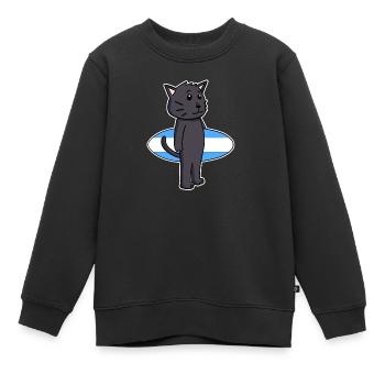 Planche de surf Cat Bombay Surfing Gift - Sweat Premium enfant bio - noir - Devant - AI Model Kid Female (0cm)