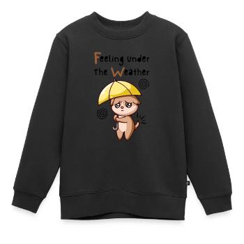 Feeling Under The Weather. Cat With Umbrella. - Kids Premium Organic Sweatshirt - black - Front - AI Model Kid Female (0cm)