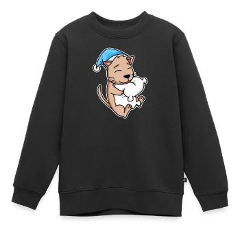 Katze mit Schlafmütze und Kissen - Kinder Premium Organic Sweatshirt - Schwarz - Vorne - AI Model Kid Female (0cm)