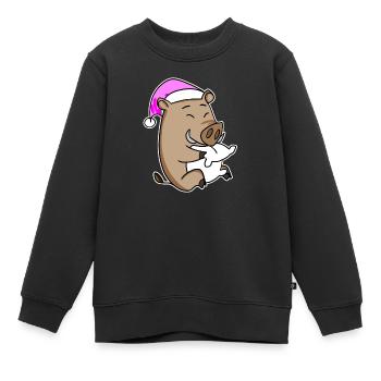 Sanglier avec oreiller et bonnet de couchage - Sweat Premium enfant bio - noir - Devant - AI Model Kid Female (0cm)
