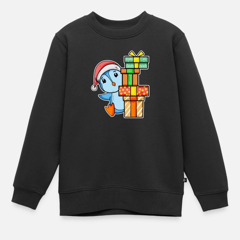 Pingouin de Noël avec cadeaux - Sweat Premium enfant bio - noir