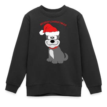 Niedlicher-Hund mit Weihnachtsmütze - Kinder Premium Organic Sweatshirt - Schwarz - Vorne - AI Model Kid Female (0cm)