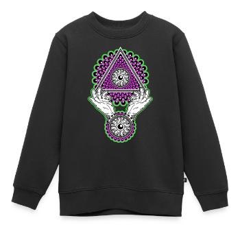 Neon Illuminati Pyramide neongrün - Schwarzlicht - Kinder Premium Organic Sweatshirt - Schwarz - Vorne - AI Model Kid Female (0cm)