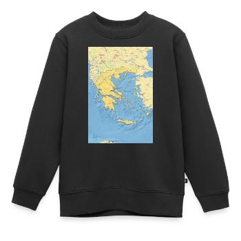 Carte de la Grèce avec les villes, les routes, les rivières, le lac - Sweat Premium enfant bio - noir - Devant - AI Model Kid Female (0cm)