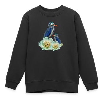 Der elegante Kranich mit Blumen - Kinder Premium Organic Sweatshirt - Schwarz - Vorne - AI Model Kid Female (0cm)