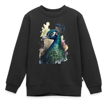 Pfau Wasserfarben Malerei - Kinder Premium Organic Sweatshirt - Schwarz - Vorne - AI Model Kid Female (0cm)