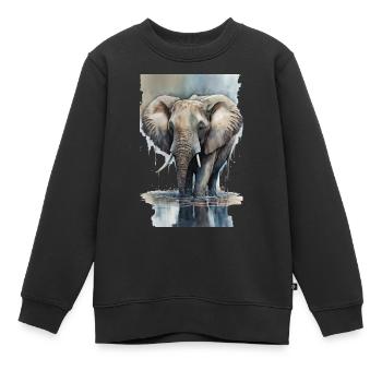 Aquarelle d’éléphant - Sweat Premium enfant bio - noir - Devant - AI Model Kid Female (0cm)