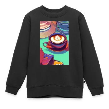 Kaffee, Kaffeebohnen - Kinder Premium Organic Sweatshirt - Schwarz - Vorne - AI Model Kid Female (0cm)