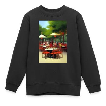 Café asiatique en plein air - Sweat Premium enfant bio - noir - Devant - AI Model Kid Female (0cm)