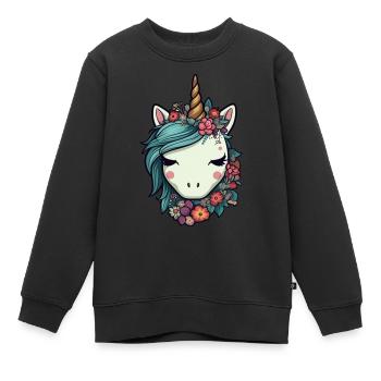 Licorne mignonne - Sweat Premium enfant bio - noir - Devant - AI Model Kid Female (0cm)