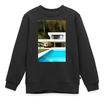 Weiße Villa mit Pool - Kinder Premium Organic Sweatshirt - Schwarz - Vorne - AI Model Kid Female (0cm)
