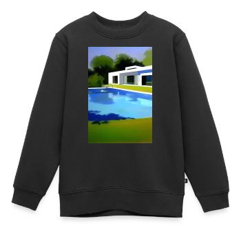 Weiße Villa mit Pool - Kinder Premium Organic Sweatshirt - Schwarz - Vorne - AI Model Kid Female (0cm)