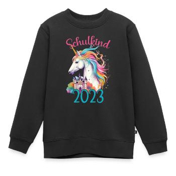 Schulkind 2023 Einschulung Einhorn Schule Schüler - Kinder Premium Organic Sweatshirt - Schwarz - Vorne - AI Model Kid Female (0cm)