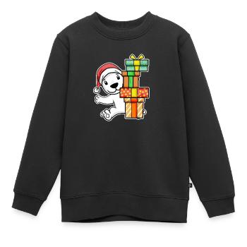 Eisbär mit Weihnachtsmütze und Weihnachtsgeschenk - Kinder Premium Organic Sweatshirt - Schwarz - Vorne - AI Model Kid Female (0cm)