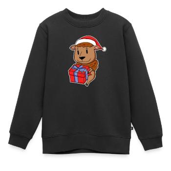 Bison mit Weihnachtsmütze und Weihnachtsgeschenk - Kinder Premium Organic Sweatshirt - Schwarz - Vorne - AI Model Kid Female (0cm)