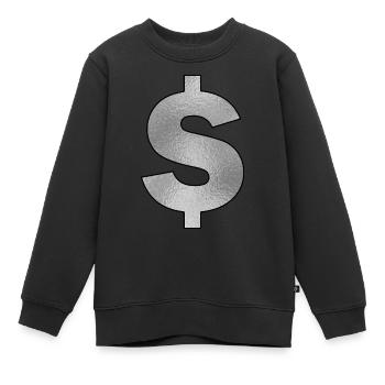 Signe de dollar en argent - Sweat Premium enfant bio - noir - Devant - AI Model Kid Female (0cm)