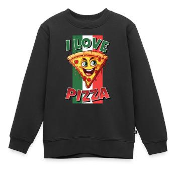 J’aime la pizza tranche de visage rit pizzeria - Sweat Premium enfant bio - noir - Devant - AI Model Kid Female (0cm)