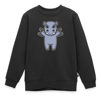 Nilpferd Hantel Training Krafttraining Fitness - Kinder Premium Organic Sweatshirt - Schwarz - Vorne - AI Model Kid Female (0cm)