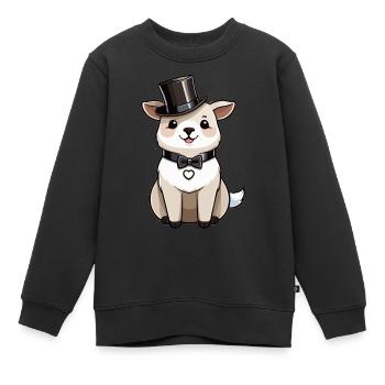 Niedliches Alpaka mit Hut und Fliege - Kinder Premium Organic Sweatshirt - Schwarz - Vorne - AI Model Kid Female (0cm)