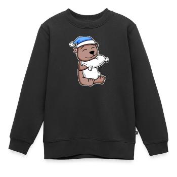 Ours avec oreiller et bonnet de couchage - Sweat Premium enfant bio - noir - Devant - AI Model Kid Female (0cm)