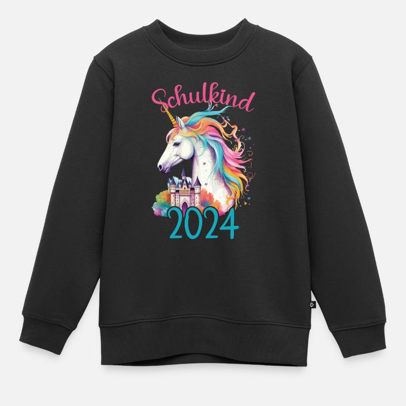 Schulkind 2024 Einhorn Einschulung Schule Schüler - Kinder Premium Organic Sweatshirt - Schwarz