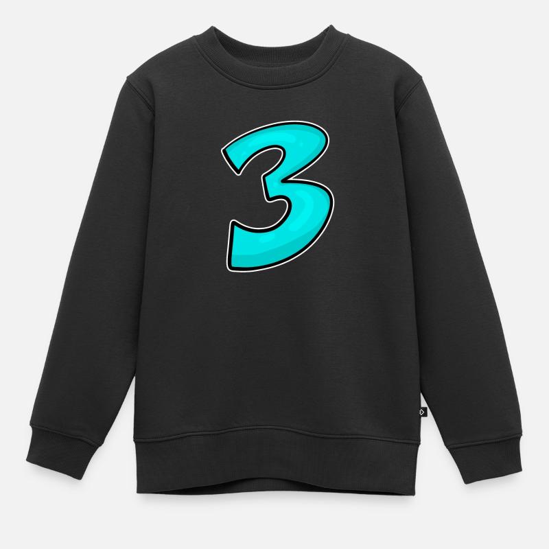 Trois - 3 - Numéro 3 - Numéro 3 - Sweat Premium enfant bio - noir