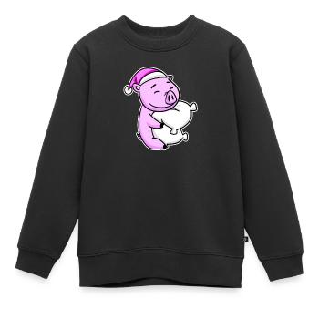 Schwein Müde Ausschlafen Schlafen Mädchen - Kinder Premium Organic Sweatshirt - Schwarz - Vorne - AI Model Kid Female (0cm)