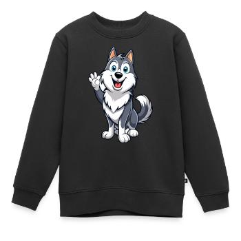 Freundlicher Malamute wedelt mit dem Schwanz - Kinder Premium Organic Sweatshirt - Schwarz - Vorne - AI Model Kid Female (0cm)