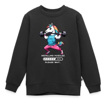 Licorne bodybuilder - Sweat Premium enfant bio - noir - Devant - AI Model Kid Female (0cm)