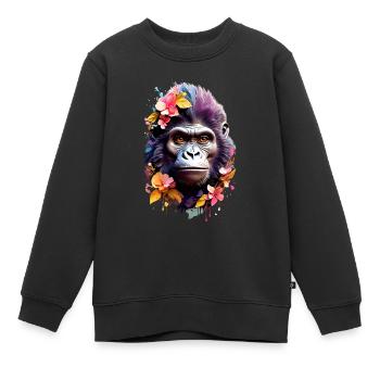 Gorille V1 24 10 - Sweat Premium enfant bio - noir - Devant - AI Model Kid Female (0cm)