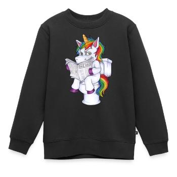 Witziger angepisstes Einhorn mit Zeitung auf Klo - Kinder Premium Organic Sweatshirt - Schwarz - Vorne - AI Model Kid Female (0cm)