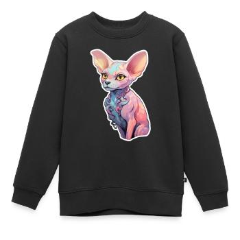 Chat Sphinx - Sweat Premium enfant bio - noir - Devant - AI Model Kid Female (0cm)