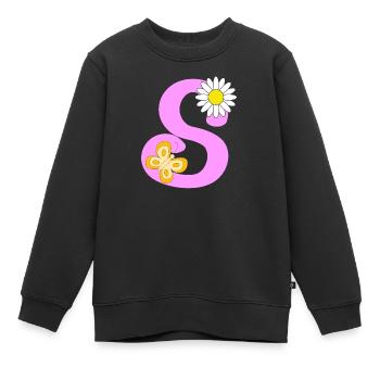 Lettre S - Sweat Premium enfant bio - noir - Devant - AI Model Kid Female (0cm)