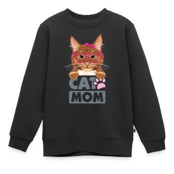 Maman chat roux drôle - Sweat Premium enfant bio - noir - Devant - AI Model Kid Female (0cm)