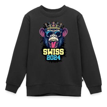 Suisse 2024 Monkey Swiss - Sweat Premium enfant bio - noir - Devant - AI Model Kid Female (0cm)