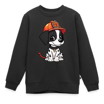 Verspieltes Schwarz-Weiß-Feuerwehrmann-Hundeporträt - Kinder Premium Organic Sweatshirt - Schwarz - Vorne - AI Model Kid Female (0cm)