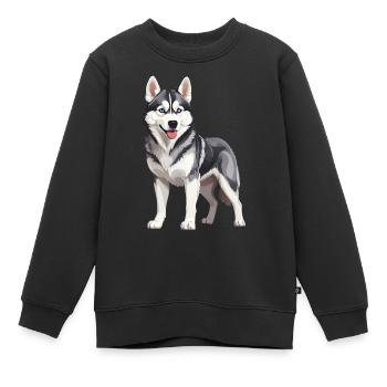 Husky mignon - Sweat Premium enfant bio - noir - Devant - AI Model Kid Female (0cm)