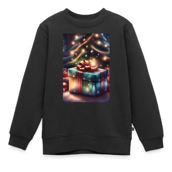 Coffret cadeau festif sous un sapin de Noël - Sweat Premium enfant bio - noir - Devant - AI Model Kid Female (0cm)