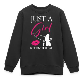 Just a Girl Keepin it Real Fishing - Kinder Premium Organic Sweatshirt - Schwarz - Vorne - AI Model Kid Female (0cm)
