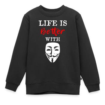 La vie est meilleure avec Anonymous - Sweat Premium enfant bio - noir - Devant - AI Model Kid Female (0cm)