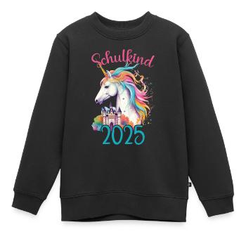 Schulkind 2025 Einhorn Einschulung Schule Schüler - Kinder Premium Organic Sweatshirt - Schwarz - Vorne - AI Model Kid Female (0cm)