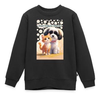 Hund und Katze Tierkinder Beste Freunde für immer - Kinder Premium Organic Sweatshirt - Schwarz - Vorne - AI Model Kid Female (0cm)