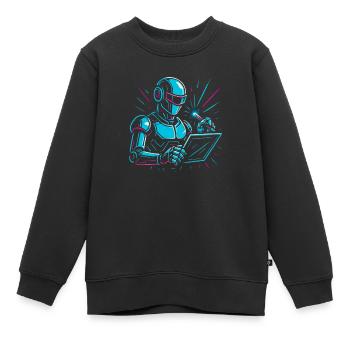Roboter mit Laptop & Stift - Kinder Premium Organic Sweatshirt - Schwarz - Vorne - AI Model Kid Female (0cm)
