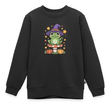 Hexenfrosch Auf Fliegenpilz Mit Kürbissen - Kinder Premium Organic Sweatshirt - Schwarz - Vorne - AI Model Kid Female (0cm)